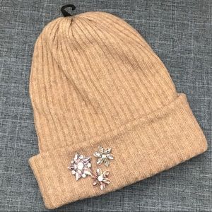 EXPRESS Tan Floral Embellished Beanie